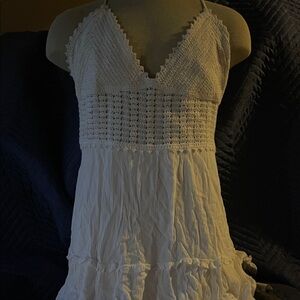Rue21 (XL) White Crochet Halter V neck linen  Dress